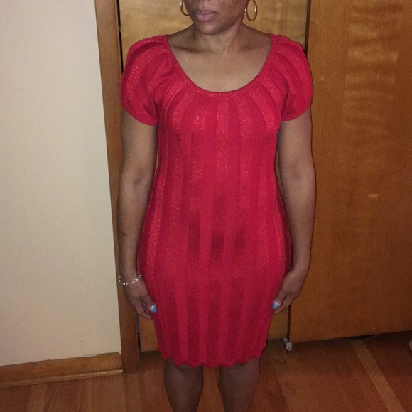 Ronni Nicole Red Pleated Sweater Dress - Picture 3 of 4